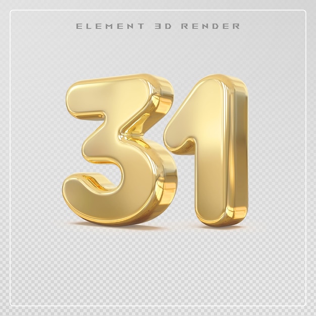 El número 31 de oro 3D