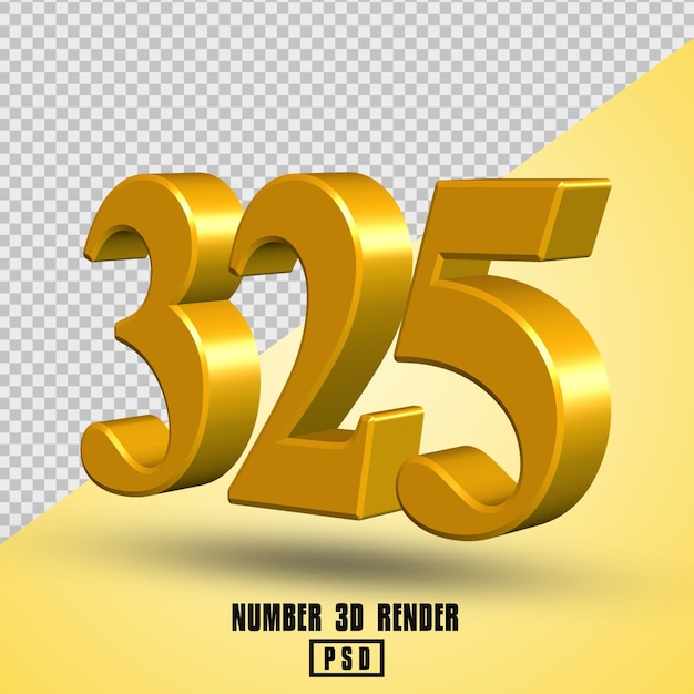numero 325 rendering 3d colore oro giallo
