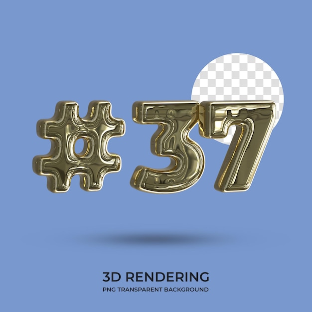 PSD número 37 gold text 3d renderizando fundo transparente