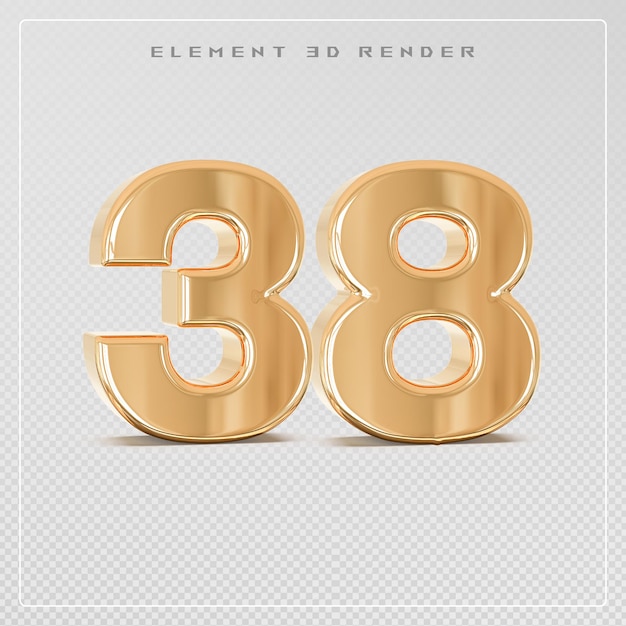 El número 38 dorado en 3D