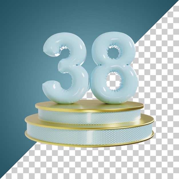 Número 38 Número brillante cian con ilustración 3d de podio