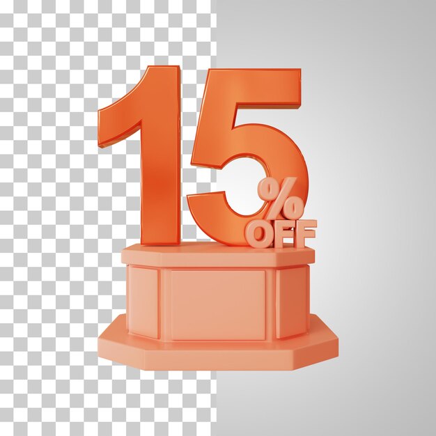 Numero 3d 15 percento sul podio Rendering 3d