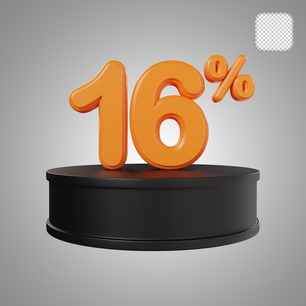 Número 3d 16 por ciento en la ilustración 3d del podio