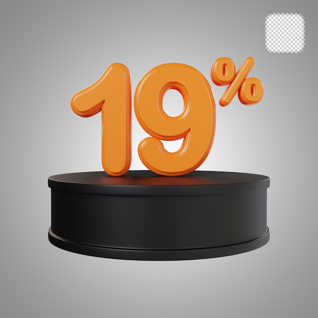 Número 3d 19 por ciento en la ilustración 3d del podio