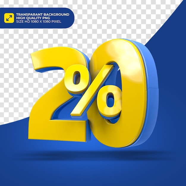 Número 3D 20 por ciento de color amarillo y azul
