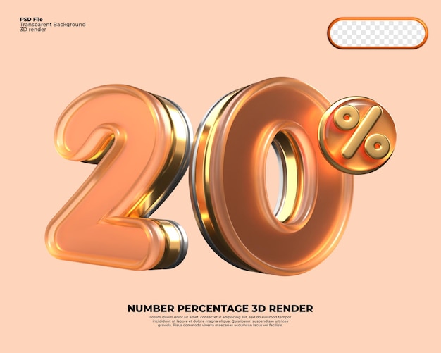 Numéro 3d 20 Pourcentage Vente Discount Or