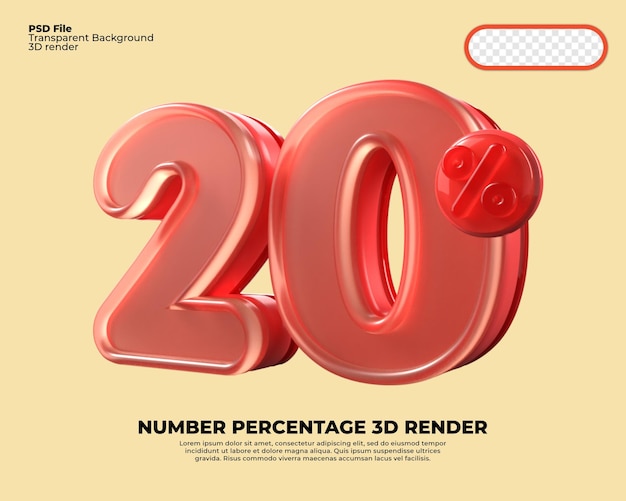 Numéro 3d 20 Pourcentage Vente Remise Rouge