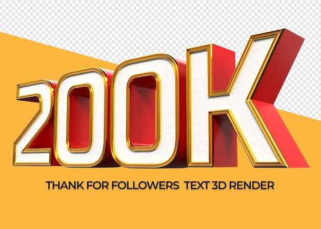 PSD número 3d 200k para agradecer a los seguidores, gracias, me gusta, suscriptor, precio, descuento de venta.