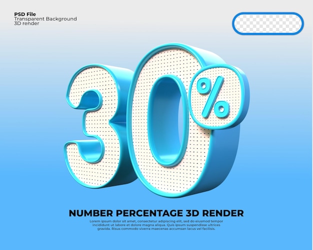 Numéro 3D 30 pourcentage de réduction rendu PNG couleur bleu