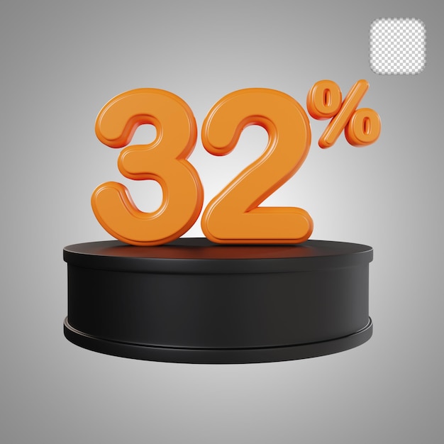 Número 3d 32 por ciento en la ilustración 3d del podio