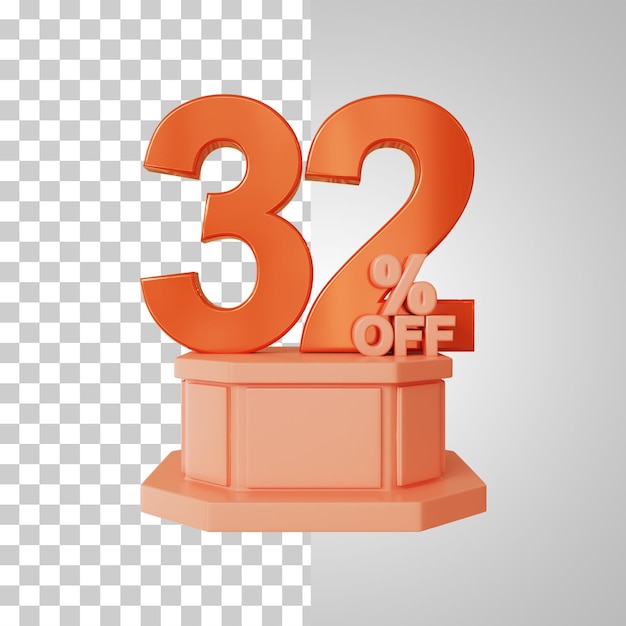 Número 3d 32 por ciento en la representación 3d del podio