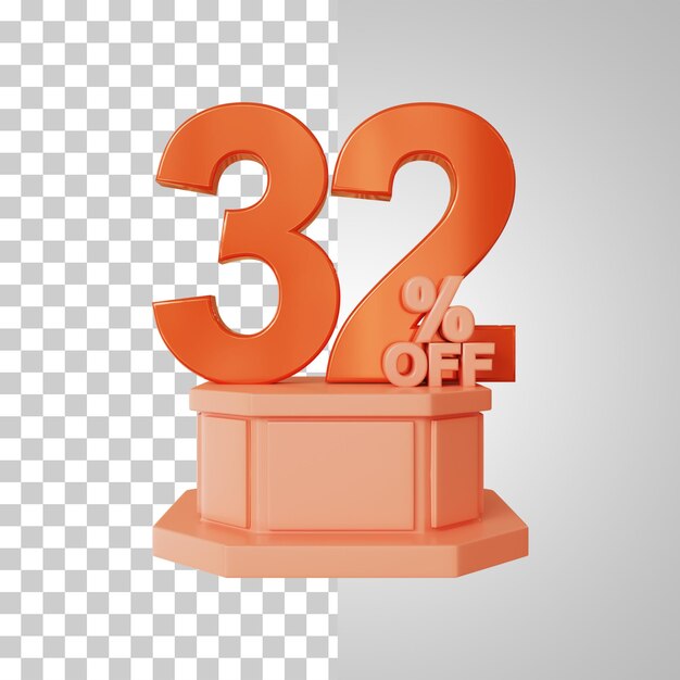 Numero 3d 32 percento sul rendering 3d del podio