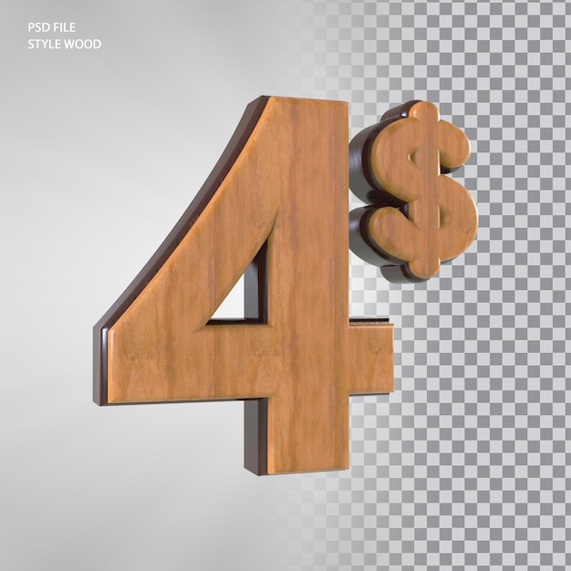 Numéro 3d De 4 Dollars Avec Du Bois De Style