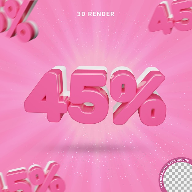 Número 3d 45 por cento de efeito de texto moderno de cor rosa