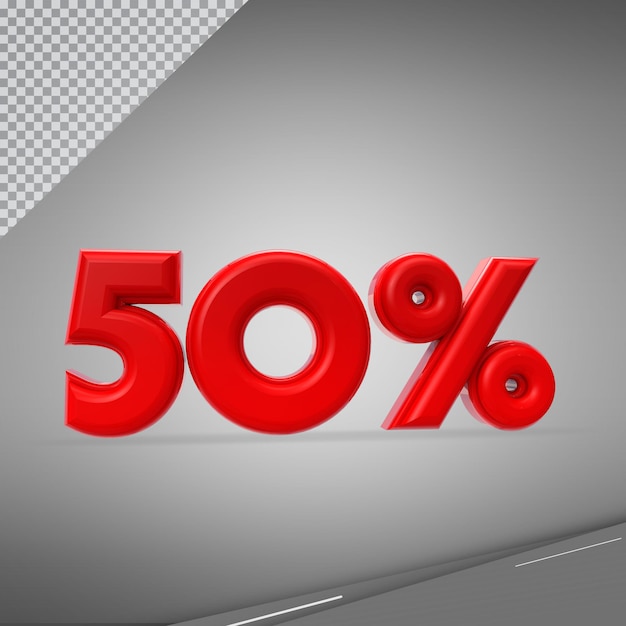 Número 3D 50 por ciento para promoción o descuento