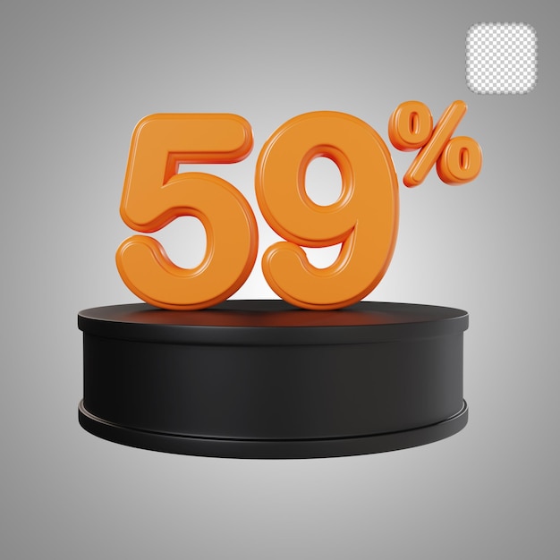 Número 3d 59 por ciento en la ilustración 3d del podio