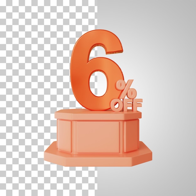 Número 3d 6 por ciento en la representación 3d del podio