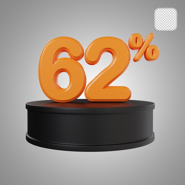 Número 3d 62 por ciento en la ilustración 3d del podio