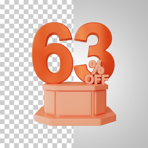 Número 3d 63 por ciento en la representación 3d del podio