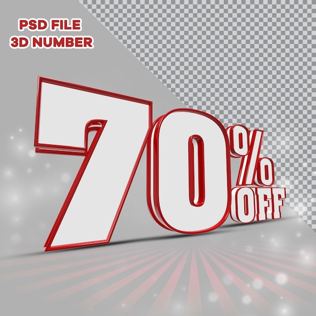 Número 3D 70 por ciento Promoción o descuento Estilo Color rojo