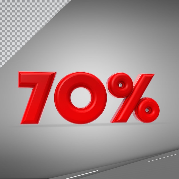 Número 3D 70 por ciento para promoción o descuento