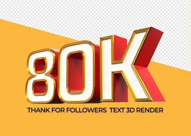 Número 3D 80K para agradecer a los seguidores, gracias, me gusta, suscriptor, precio, descuento de venta.