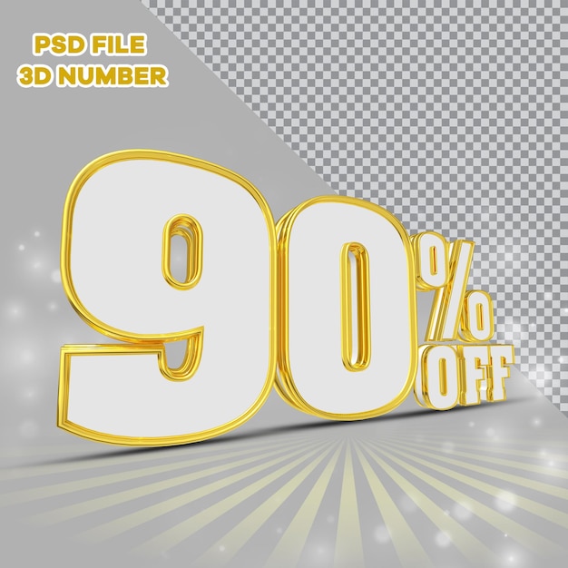 Número 3D 90 por ciento Promoción o Descuento Estilo Color oro