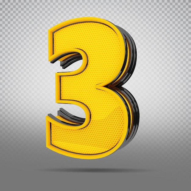Número 3D Amarelo Estilo Três