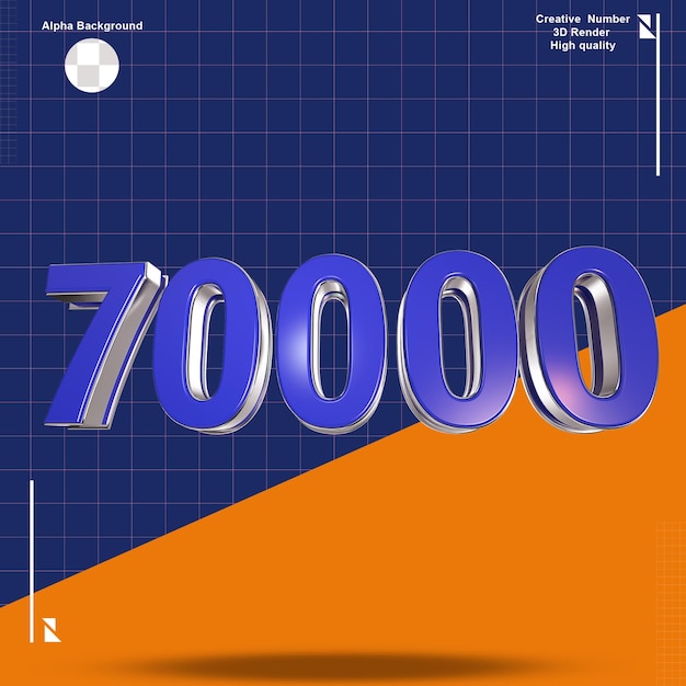 número 3d azul 70k