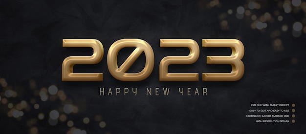 Numéro 3d bonne année 2023 effet de style or