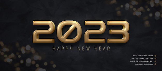 PSD numéro 3d bonne année 2023 effet de style or