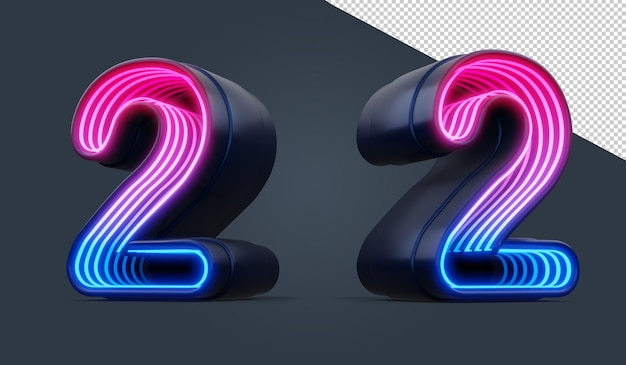 PSD número 3d com luz de néon colorida dentro de renderização 3d