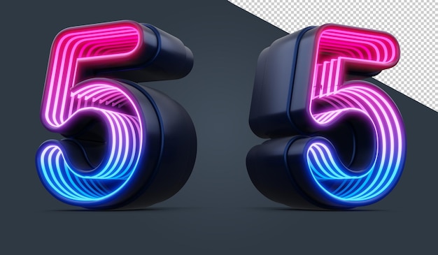 número 3d com luz de néon colorida dentro de renderização 3d