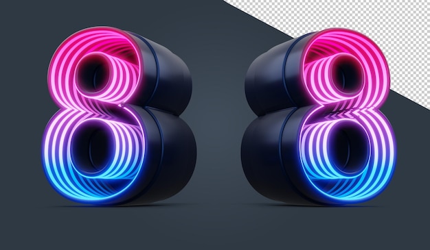 Numero 3d con luce al neon colorata all'interno del rendering 3d