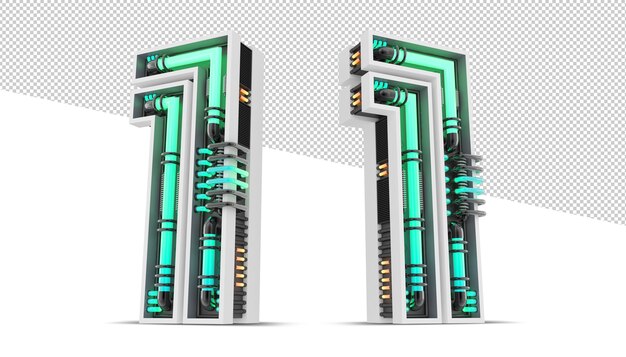 PSD número 3d con efecto de luz de neón verde