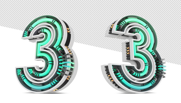 Número 3D con efecto de luz de neón verde