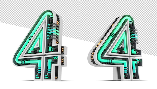 Número 3D con efecto de luz de neón verde