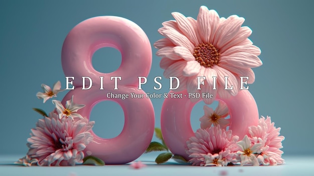 Numéro 3D minimal 1 décoré avec un fond pastel de fleurs
