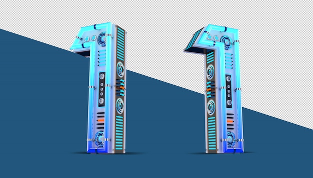 Número 3D con neón azul y efecto de luz de neón.