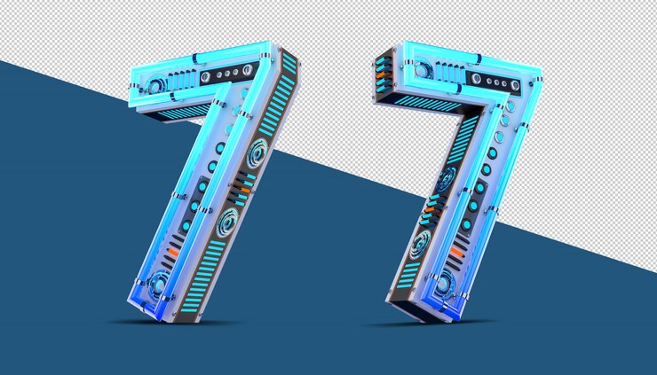 PSD número 3d con neón azul y efecto de luz de neón.