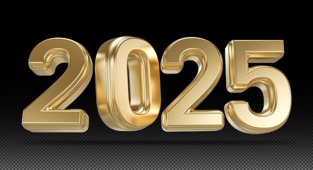 Número 3D de oro para el año nuevo 2025