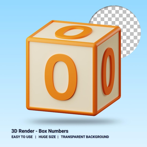 Numéro 3d Zéro Sur Boîte Avec Fond Transparent
