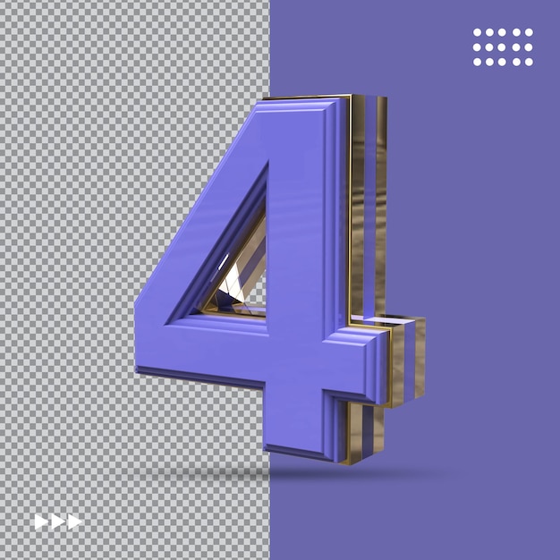 Número 4 azul 3d