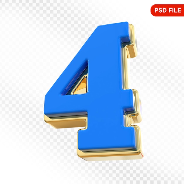 Número 4 azul render 3d