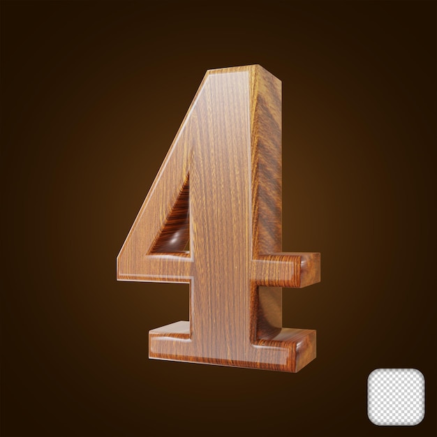 Numéro 4 en bois Texture 3d illustration