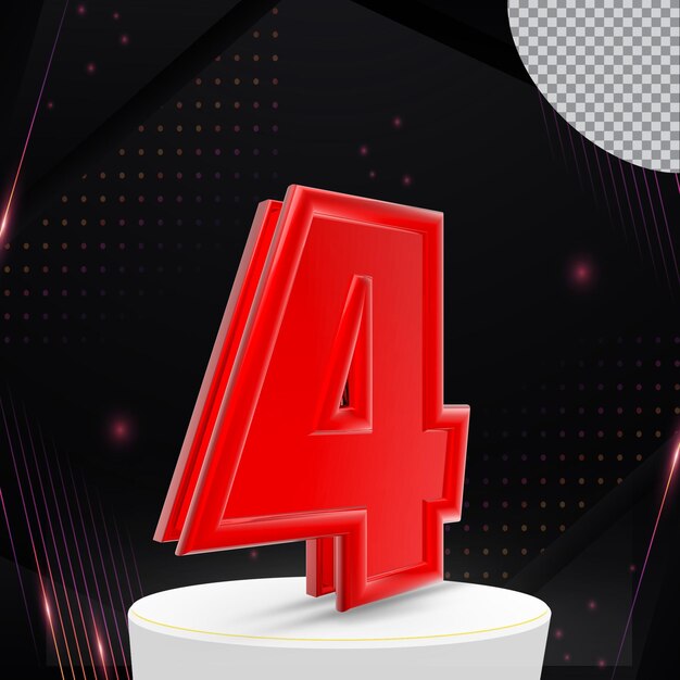 Número 4 colección de render 3d con color rojo