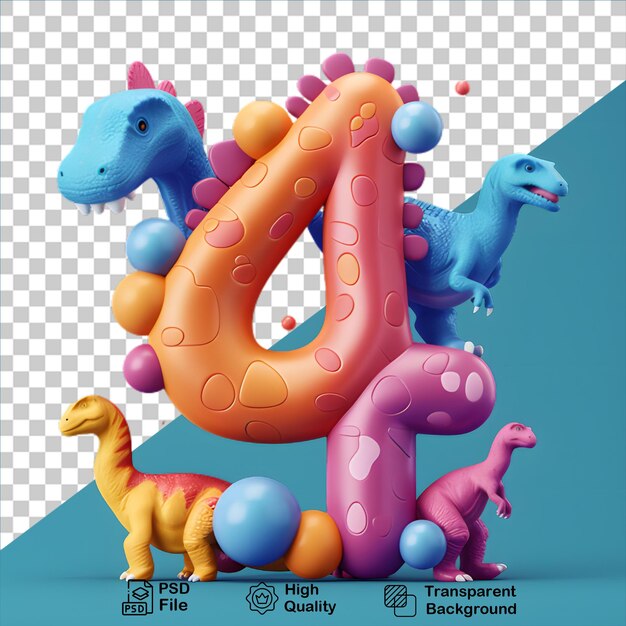 Número 4 com estilo de desenho animado de dinossauro isolado em fundo transparente incluir arquivo png