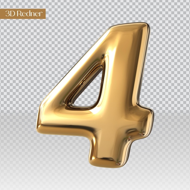 Número 4 estilo dorado 3d render