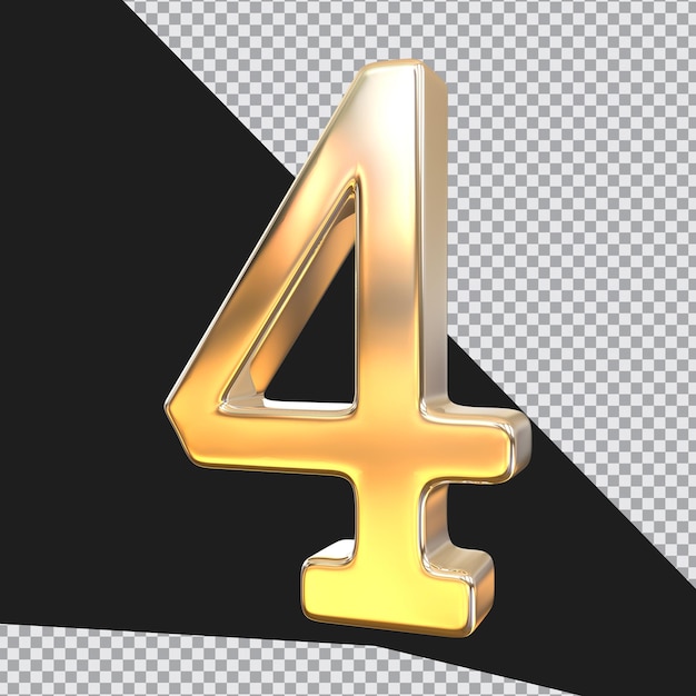 Número 4 estilo dorado 3d render