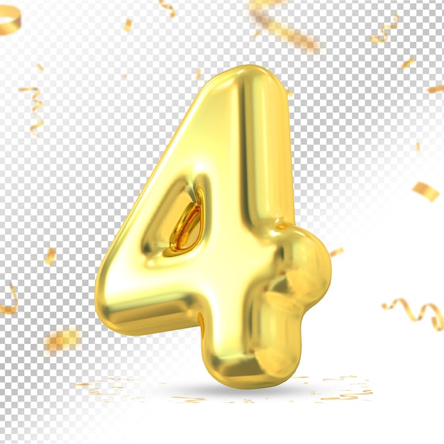 número 4, globos, 3d, render